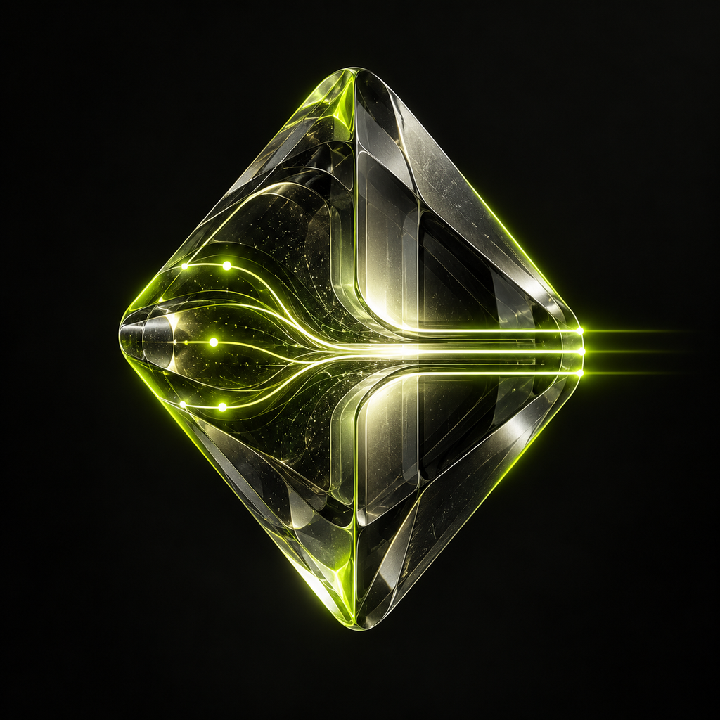 EVORPH crystal identity with lime signal paths on a dark background
